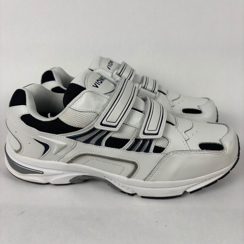 Vionic, Men’s Leather Walking Shoes/Sneakers, White Blue, Size 12W Straps
